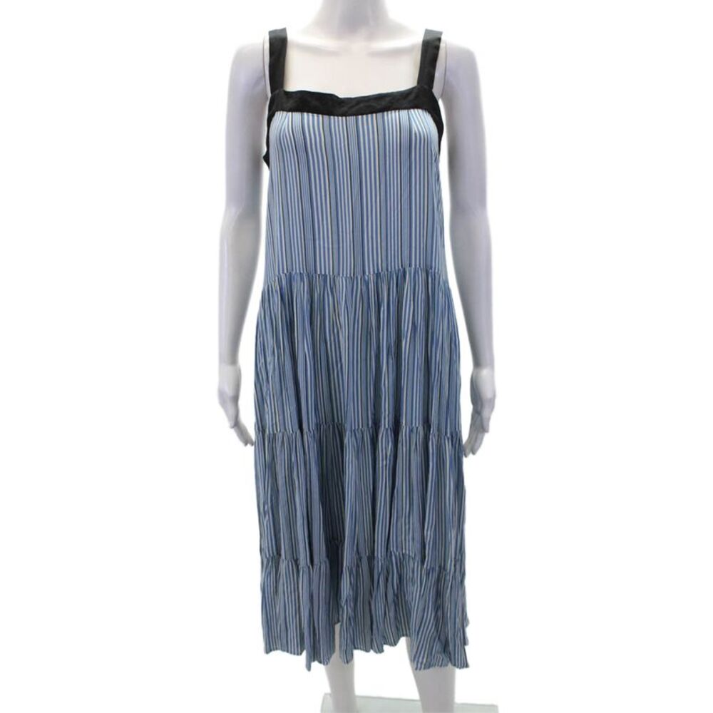 Carolina K Womens Striped Print Sleeveless Square Neck Tiered Dress Blue Size M